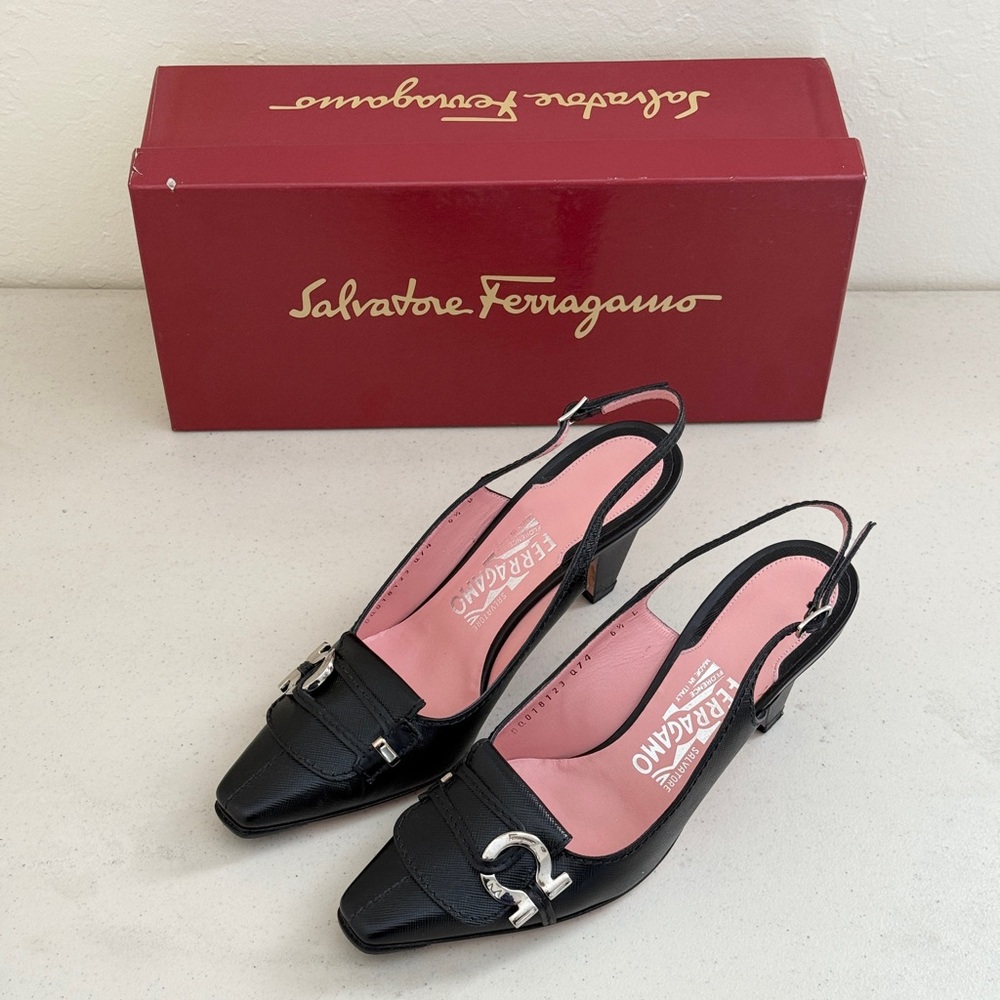 Salvatore Ferragamo Vintage Black Leather Heels size 6.5